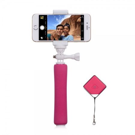 Momax Mini ausziehbare Selfie Halterung mit Bluetooth Kameraauslöser für Smartphones von 52-83mm Breite - rosa