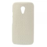 Motorola Moto G (2 Gen) Hart Plastik Case mit Echtlederüberzug und Krokodiltextur - weiss