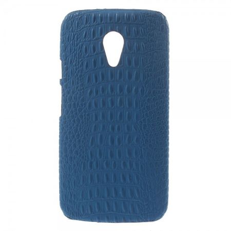 Motorola Moto G (2 Gen) Hart Plastik Case mit Echtlederüberzug und Krokodiltextur - blau