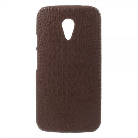 Motorola Moto G (2 Gen) Hart Plastik Case mit Echtlederüberzug und Krokodiltextur - braun