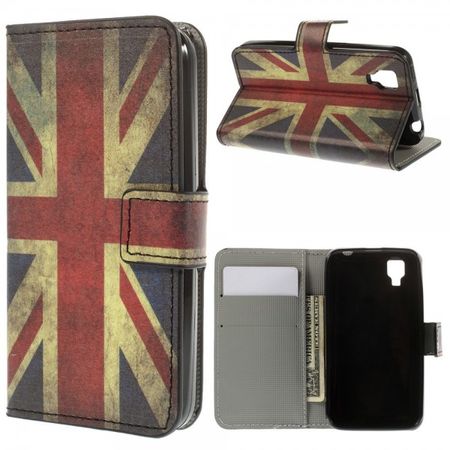 Wiko Sunset Leder Case mit Standfunktion und Union Jack Flagge retro-style