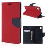 Goospery - Sony Xperia M4 Aqua Hülle - Handy Bookcover - Fancy Diary Series - rot/navy