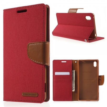 Goospery - Sony Xperia Z4/Z3+/Z3+ Dual Hülle - Handy Bookcover - Canvas Diary Series - rot/camel