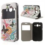 Samsung Galaxy Ace 4 Leder Case mit kleinem Fenster und Schmetterlingen und Kreise