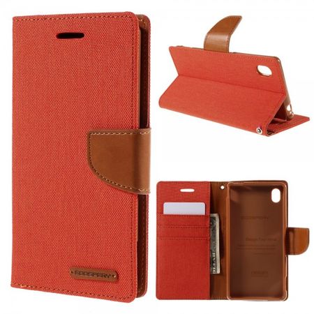 Goospery - Sony Xperia M4 Aqua Hülle - Handy Bookcover - Canvas Diary Series - orange/camel