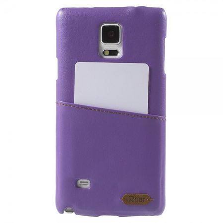 Samsung Galaxy Note 4 Roar Korea Hart Plastik Case mit Lederüberzug und Kreditkartenslot - purpur