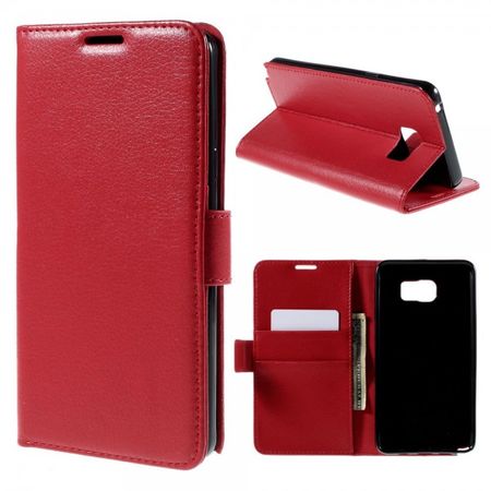 Samsung Galaxy Note 5 Leder Case mit Litchitextur und Standfunktion - rot