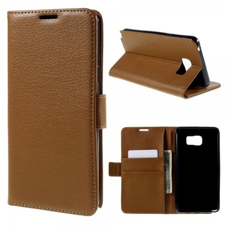 Samsung Galaxy Note 5 Leder Case mit Litchitextur und Standfunktion - braun