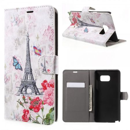 Samsung Galaxy Note 5 Leder Case mit Eiffelturm und Blumen