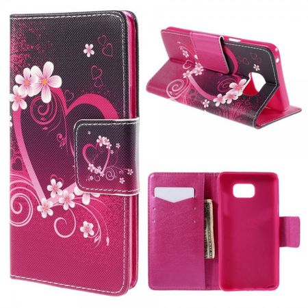 Samsung Galaxy Note 5 Leder Case mit Herz und Blumen