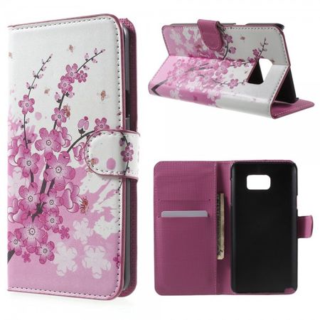 Samsung Galaxy Note 5 Leder Case mit pinkfarbenen Blumen