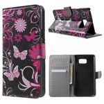 Samsung Galaxy Note 5 Leder Case mit fliegenden Schmetterlingen und Blumen