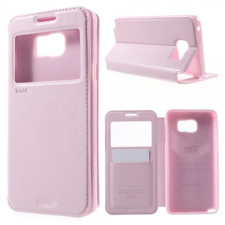 Samsung Galaxy Note 5 Roar Korea Leder Case mit kleinem Fenster - pink