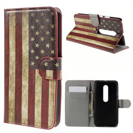 Motorola Moto G (3 Gen) Leder Case mit USA Flagge retro-style