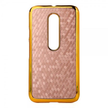 Motorola Moto G (3 Gen) Hart Plastik Case mit lederartiger Oberfläche und Fussballmuster - champagnerfarben