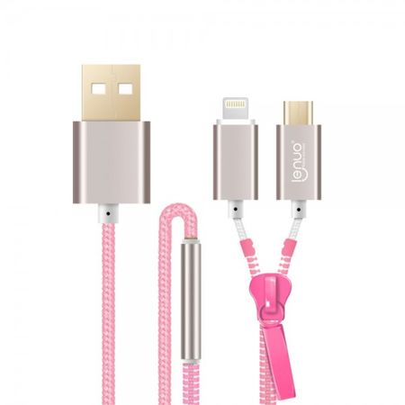 Lenuo Creative 2 in 1 Micro USB und Apple Lightning Lade- und Datenkabel (0.85m) - rosa