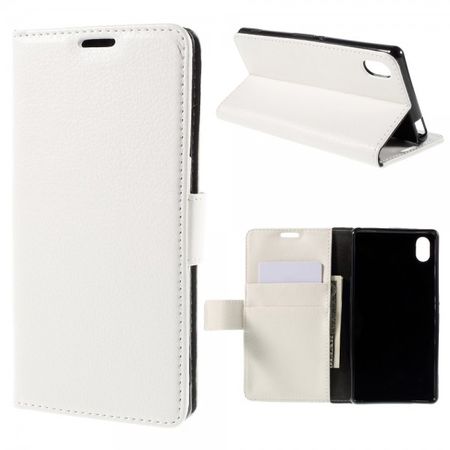 Sony Xperia M4 Aqua Schickes Leder Case mit Litchitextur und Standfunktion - weiss