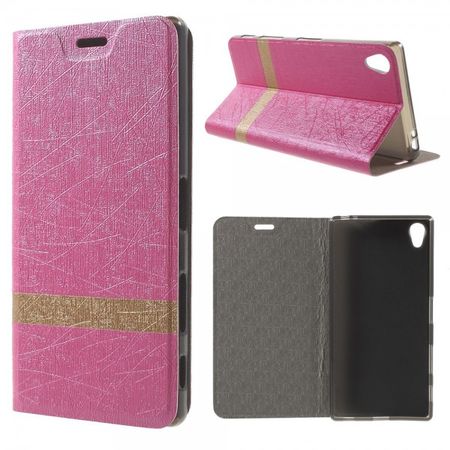 Sony Xperia Z5 Premium/Dual Leder Case mit Linienmuster und Standfunktion - rosa