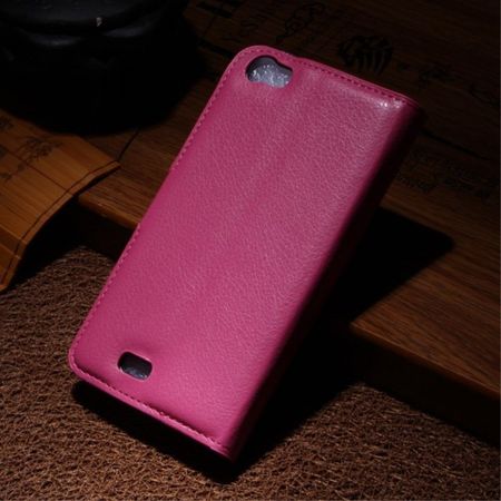 Wiko Lenny Leder Flip Case Hülle mit Litchitextur und Standfunktion - rosa