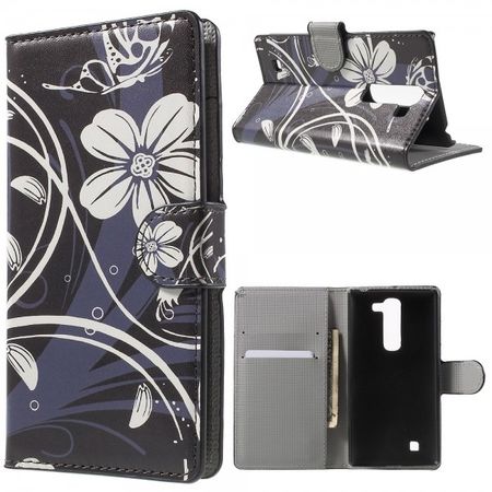 LG Magna/G4c Leder Case Hülle mit weissen Blumen