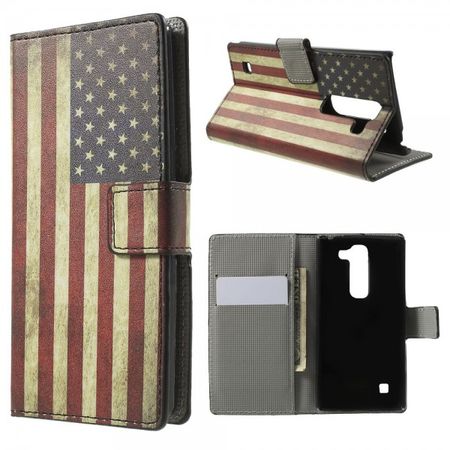 LG Spirit Leder Case Hülle mit USA Flagge retro-style