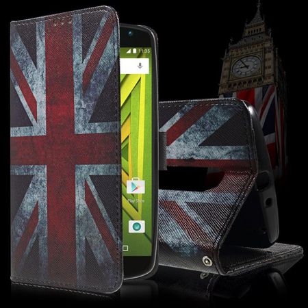 Motorola Moto X Play Leder Cover mit Union Jack Flagge retro-style