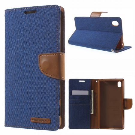 Goospery - Sony Xperia Z5 Premium/Dual Hülle - Handy Bookcover - Canvas Diary Series - blau/camel