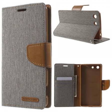 Goospery - Sony Xperia M5/M5 Dual Hülle - Handy Bookcover - Canvas Diary Series - grau/camel