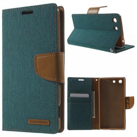 Goospery - Sony Xperia M5/M5 Dual Hülle - Handy Bookcover - Canvas Diary Series - grün/camel