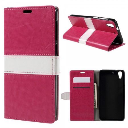 HTC Desire 728 Crazy Horse Leder Case Hülle mit Kontrastfarben - rosa