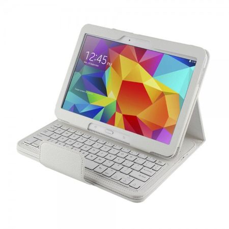 Leder Case Hülle mit abnehmbarer Bluetooth Tastatur und Litchitextur für Samsung Galaxy Tab 4 10.1 und Galaxy Tab 3 10.1 - weiss