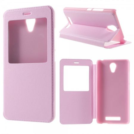 Xiaomi Redmi Note 2 Schlichte Leder Case Handyhülle mit mittelgrossem Fenster und Standfunktion - pink