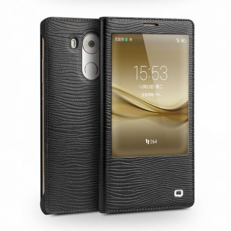 Huawei Mate 8 Echtleder Smart View Case Hülle mit Eidechsentextur - schwarz