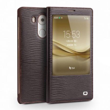 Huawei Mate 8 Echtleder Smart View Case Hülle mit Eidechsentextur - braun