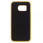 Samsung Galaxy S7 Hart Plastik Case mit lederartiger Oberfläche und Litchitextur - gold/schwarz