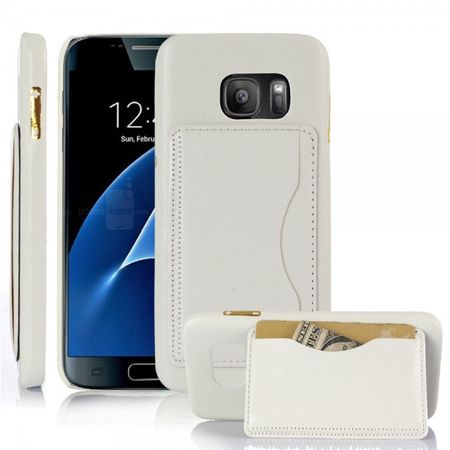 Samsung Galaxy S7 Hart Plastik Cover Hülle im Retro Look und Kickstand - weiss