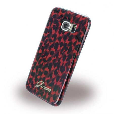 Samsung Galaxy S6 Guess Animal Leopard Elastische Plastik Case Hülle - rot