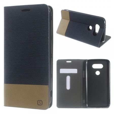 LG G5 Zweifarbiges Leder Cover Case mit stoffartiger Textur und Standfunktion - dunkelblau