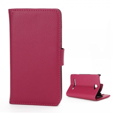 HTC Windows Phone 8S Schicke Leder Cover Hülle mit Litchitextur und Standfunktion - rosa