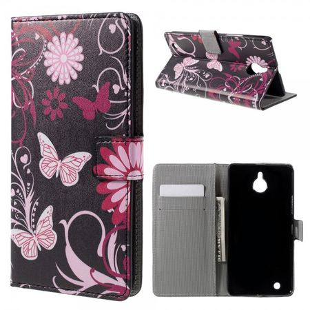 Microsoft Lumia 850 Leder Case Hülle mit Schmetterlingen und Blumen