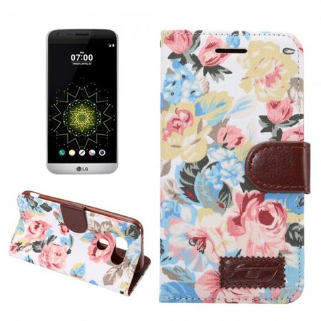 LG G5 Leder Case Hülle mit stoffartiger Oberfläche und schickem Blumenmuster - weiss