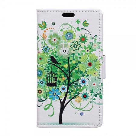 HTC One X9 Leder Cover Hülle mit grünem Baum und Vogel