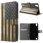 HTC Desire 530/630 Leder Case Hülle mit USA Flagge im Retrolook