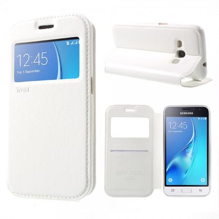 Samsung Galaxy J1 (2016) Roar Korea Noble View Series Leder Case Hülle mit kleinem Fenster - weiss