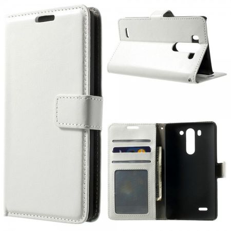 LG G3S Schicke Crazy Horse Leder Cover Hülle mit Standfunktion - weiss