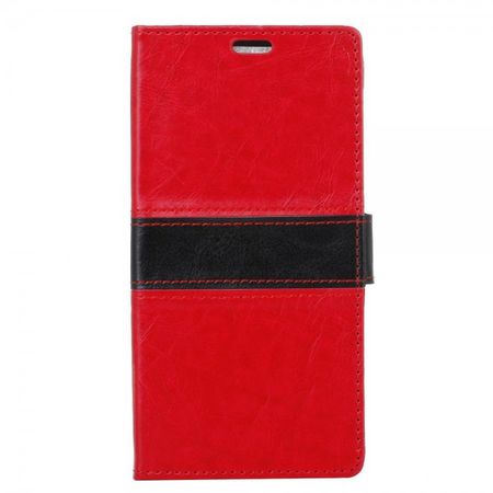 Stylus 2/G Stylo 2 Zweifarbige Crazy Horse Leder Cover Hülle mit Kreditkartenslots - rot