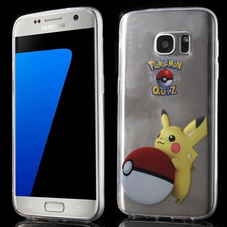 Samsung Galaxy S7 Elastische, dünne Plastik Cover Gummihülle mit Pokeball und Pickachu