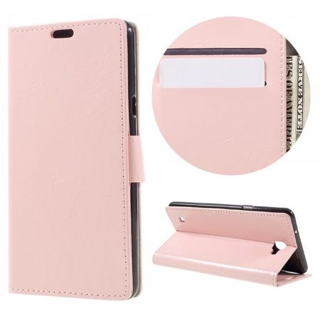 LG X5 Schicke Crazy Horse Leder Case Hülle mit Standfunktion und Kreditkartenslots - pink