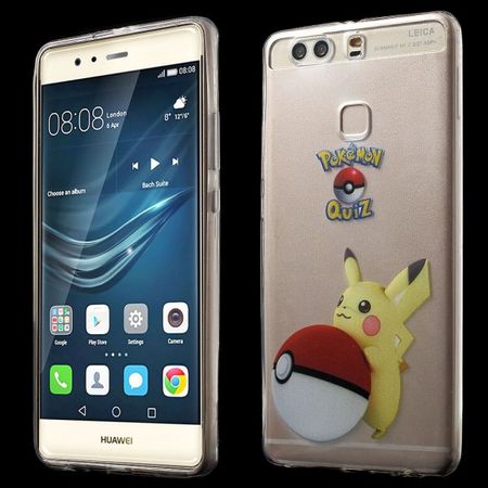 Huawei P9 Plus Elastische, dünne Plastik Cover Gummihülle mit Pokeball und Pickachu