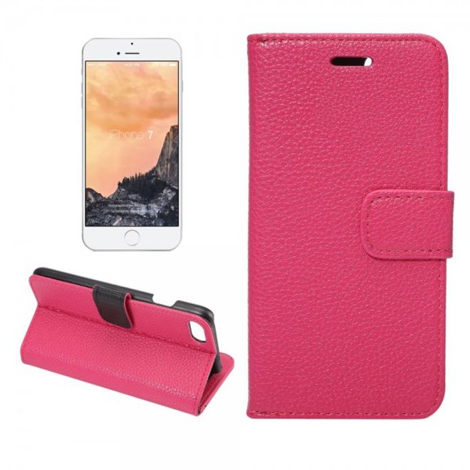 iPhone SE (2022) / SE (2020) / 8 / 7 - Handy Hülle aus Leder - mit Litchitextur und Flip Funktion - rosa